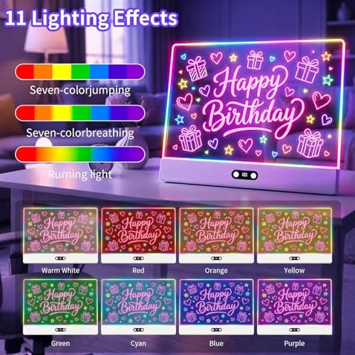 KOBAIBAN LED Drawing Board for Kids, 16” Rechargeable Light Up Drawing Pad with 1500mAh Battery, 11 Light Modes Neon Dry Erase Board, LED Note Pad for Message, Night Light, Gifts for Girls Boys - Thumbnail 5