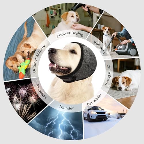 Dog Ear Muffs Noise Protection, Wraps Cover for Dogs Bath Grooming, Adjustable Dog Calming Hoodie Hematoma Anxiety Firework Thunder, Waterproof Dogs Shower Cap Drying Swimming Bathing (LG) - Thumbnail 3