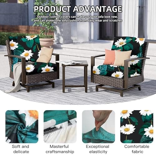 DREAHOTEXTIL 8Pcs Outdoor Cushion Covers, Patio Cushion Covers,Stretch Elastic Slipcovers, Replacement Washable & Reusable Furniture Protector for Patio Couch (Daisy,Cover Only) - Thumbnail 2
