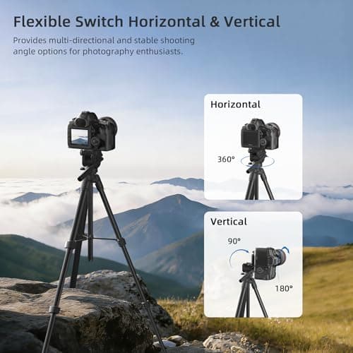 Jishane Camera Tripod, Travel Tripod for Camera Canon EOS Rebel Nikon, 61" Lightweight Phone Stand with Wireless Remote & Carry Bag, Compatible with DSLR, iPhone, Spotting Scopes, Max Load 11lb - Thumbnail 4