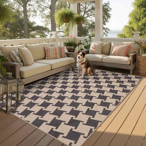Latte&Fog Modern Checkered Easy Jute 4x6 Rug, Washable Outdoor Patio Rug for Living Room, Black and Brown Contemporary Non Slip Natural Indoor Carpet for Bedroom Backyard Office Dining Room - Thumbnail 2