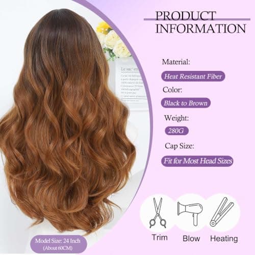 Barbique Brown Ombre Lace Front Wig 24 Inch Long Body Wave Synthetic Wig - Thumbnail 2
