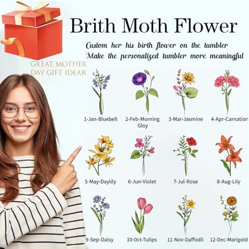 Personalized 40oz Tumbler with Handle, Customized Birth Flower Stainless Steel Insulated Tumblers with Lid Straw Custom Travel Mug Personalized Mothers Day for Women, Men (40 oz) - Thumbnail 2