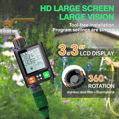 Sprinkler Timer for Garden Hose, Upgrade 10 Programmable Water Timer with Auto Rain Delay, IP54 Waterproof 3.3“ Large LCD Drip Irrigation System Timers for Plant, Yard, Lawns, Outdoor - Thumbnail 4