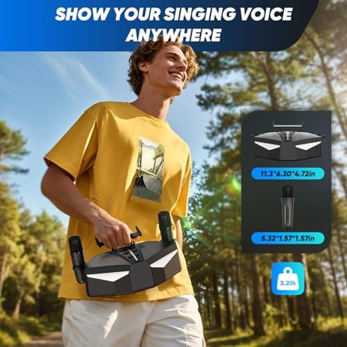 RayangSound Karaoke Machine, Real 35W Portable Speaker,8H Long Time, 2 Rechargeable Wireless Microphones,LED,Karaoke Machine for Adults & Kids,BT/FM/USB/TF/AUX,for Home Party/Outdoors(CHJ161-Black) - Thumbnail 6