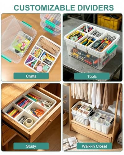 EOENVIVS Clear Stackable Storage Organizer Box with Dividers, Multi-Functional Container for Building Blocks, Toys, Crafts and Tools - Thumbnail 4