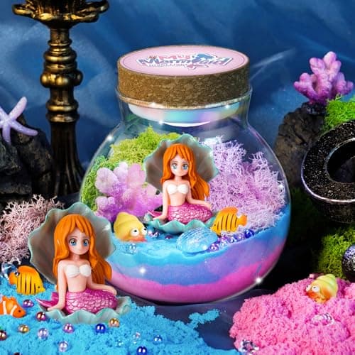 Winnrok Mermaid Terrarium Kit for Girls - DIY Night Light Craft with 13-Color LED, Remote & Timer. Ideal Easter Basket Stuffers, Birthday Gift for Kids Ages 4-8-12. Create Underwater Garden - Image 1