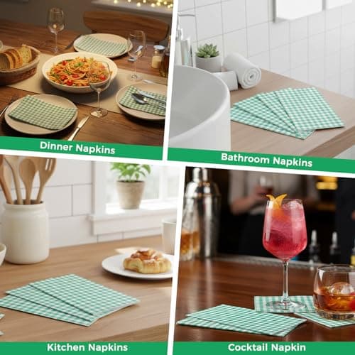 NatNarr 60 Pcs Green Gingham Napkins, 2 Ply Masters Golf Napkins Green and White Plaid Bathroom Napkins Guest Disposable Checkered for Masters Golf Party Decorations, Birthday, Picnic - Thumbnail 5