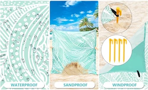 HIHOHO Beach Blanket Waterproof Sandproof Extra Large Beach Mat 79" X 83"/120"x108"for 1-8 Adults Quick Drying Durable Outdoor Picnic Mat for Beach Travel Camping Hiking - Thumbnail 2
