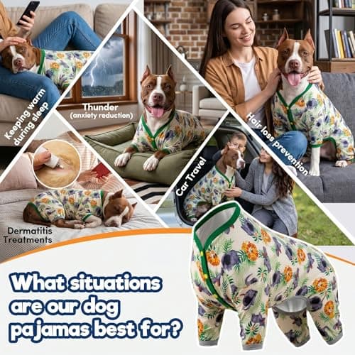 LovinPet Pitbulls Pajamas, Large Dog Pajamas Onesie, Lightweight Stretchy Knit Pullover Large Breed Jammies, Big Hippo Green Print, Wound Care, Post Surgery Dog Shirt, UV Protection, Dog Onesie, XL - Thumbnail 5