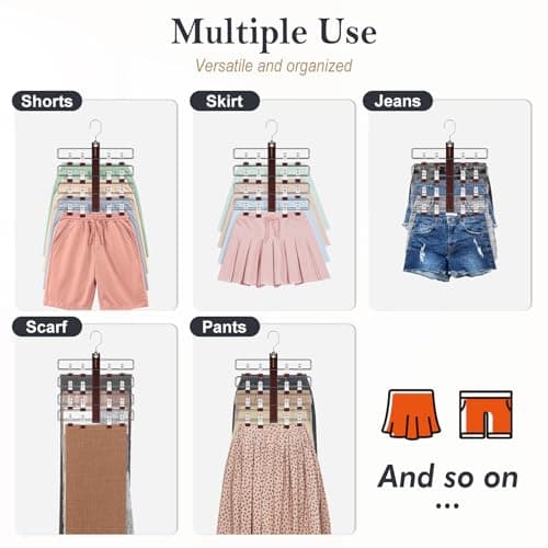 HOUSE DAY Skirt Hangers Space Saving 1 Pack, Double Row 4-Tier Non-Slip Hangers with Clips for Skirts, Shorts, and Pants - Lotus Wood Clip Hanger for Women - Closet Organizers and Storage (Mahogany) - Thumbnail 4