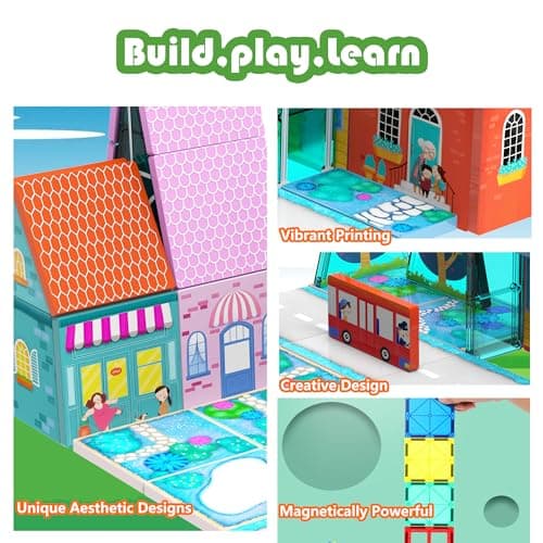 Magnetic Tiles for Kids, Fairytale Town Road Set, Magnetic Blocks Magnet Building Toys for 3-5 4-8 Years Old Boys Girls, Expansion Themed Magnet Educational STEM Creativity Toys 3+ Toddlers Xmas Gifts - Thumbnail 2