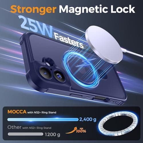 MOCCA Design for iPhone 16 Case with Magnetic Invisible Stand [Full Camera Protection] [Compatible with Magsafe] Military Drop Shockproof Translucent Matte Phone Case Cover 6.1",Deep Blue - Thumbnail 2