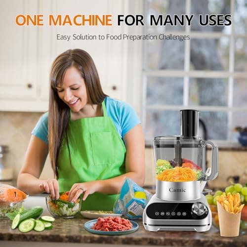 Camic 600W Food Processor, 72OZ Large Capacity Countertop Electric Vegetable Chopper with 6 Preset Programs,BPA Free, Stainless Steel Blades for Ice Crushing, Mixing, Chopping,Clicing - Thumbnail 6
