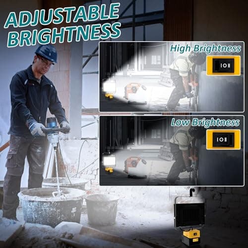 T-SUN 100W LED Work Light, 10000LM Portable Cordless Light Flood Compatible with Dewalt 20V Max Battery (Not Included), 2 USB Charging Ports for Jobsites, Workshops, Emergency, Outdoor - Thumbnail 3