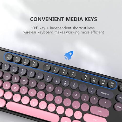 MOFII Wireless Keyboard and Mouse Combo, 2.4 GHz Full-Size Retro Round Keyboard and Mouse, Plug and Play, 8 Multimedia & Shortcut Keys for Mac, Windows, Laptop/Desktop/PC - Pink Gradient - Thumbnail 6