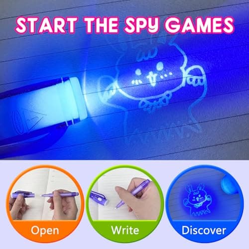 JIMMIDDA Invisible Ink Pen Spy Game for Kids, Party Favors Toys for Girls Boys, Magic Markers for Boys Girls Fun Outdoor Toys, Birthday for 6-13 Year Old Girls Boys (24PCS+Black Notebooks) - Thumbnail 3