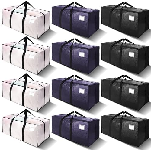 VELVETSURE 12 Pack Heavy Duty Large Moving Bags W/Backpack Straps - Strong Handles & Zippers, Storage Totes, Fold Flat, Alternative to Moving Box and Storage Bin, Semi-Transparent+Blue+Black - Image 1