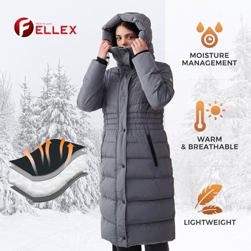 IKAZZ Winter Warm Long Coats, Women's Winter Windproof Down Quilted Outerwear, Thick Parka Design, Water-Repellent and Snow-Proof for Outdoor Adventures, Hooded Plus Size Puffer Jacket, Grey XXL - Thumbnail 5