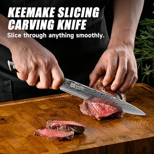 KEEMAKE Carving Knife for Meat, 8 Inch Ultra Sharp Damascus Kitchen Knives with G10 Ergonomic Handle, Brisket Knife for Meat Cutting, Japanese Knives for BBQ Ham Roast Turkey Vegetable - Thumbnail 6