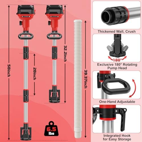 Cordless Stick Water Transfer Pump for Milwaukee 18V Batteries (No Battery), Max 800GPH, 23FT Lift, Brushless Portable Sump Pumps with Rotatable Pump Head for Pool, Garden, Pond, Basement, Boat - Thumbnail 6