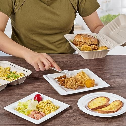 ECOLipak 75 Pack Clamshell Take Out Food Containers, 100% Compostable To Go Containers Disposable, 9X6 inch Heavy-Duty To Go Boxes, Eco-Friendly Biodegradable To Go Containers For Food - Thumbnail 6
