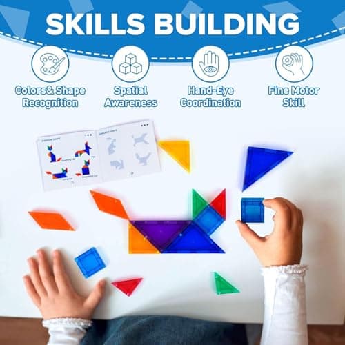 YPLUS Mini Magnetic Tiles Travel Magnetic Blocks Building Toys, 700 Shapes 3D Magnet Tangrams Puzzle, Toddlers Montessori Road Trip Toys STEM Educational Activity for Kids 4-8, 8-12 - Thumbnail 4