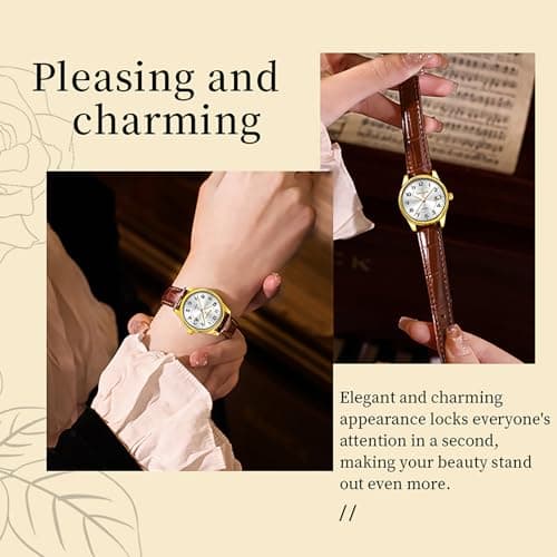 Taxau Watch for Women Brown Leather Band Womens Waterproof Watch Ladies Dress Watches Large Arabic Numerals Small Face Female Watch Leather Strap with Date Easy to Read Reloj para Mujer - Thumbnail 4