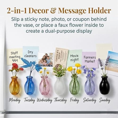 10Pcs Fridge Magnets, Mini Vase Magnets for Fridge with 10Pcs Artificial Flowers,Cute Glass Flowers Pot Refrigerator Magnets for Kitchen Home DIY Decoration,Gifts for Women Mom Family and Friends - Thumbnail 5