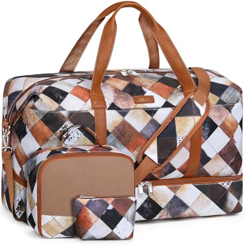 IBFUN Weekender Bags for Women, Travel Duffle Bag with Shoe Compartment Carry on Weekender Overnight Duffel for Weekend Travel Business Trip 3PCS - Image 1