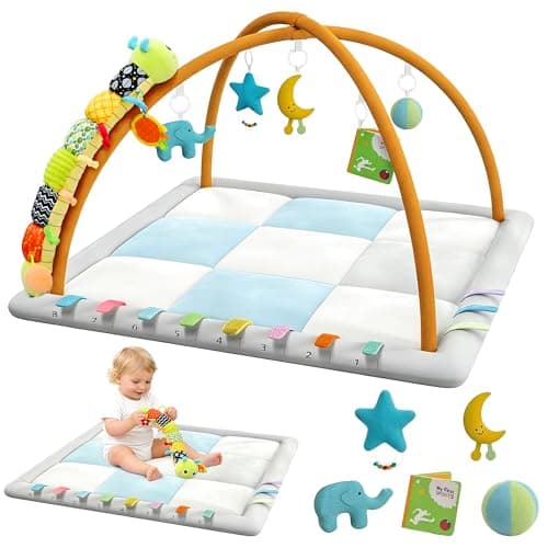 Kidmoze Baby Gym, with 5 Detachable Toys and Baby Sensory Toy Play Gym, Promote Motor Skills & Sensory Development Mat, Newborn Infant Baby Essentials Gift. - Image 1