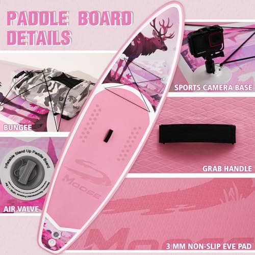 FEATH-R-LITE Inflatable Paddle Board Stand Up Paddleboards for Adults SUP with Premium Accessories Pump, Adjustable Paddle, Leash, Three Fins, Backpack (Blush Moose) - Thumbnail 4