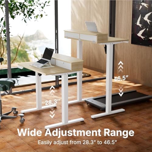 HUANUO 32 x 21 inch Small Electric Standing Desk with 2 Drawers, C-Clamp Mount Compatible, Height Adjustable Sit Stand Desk, Home Office Stand Up Desk with 4 Memory Height Settings, Light Walnut - Thumbnail 4