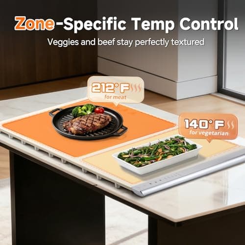 Electric Food Warming Mat with Dual-Zone Temp Control, Rollable Silicone - Thumbnail 2