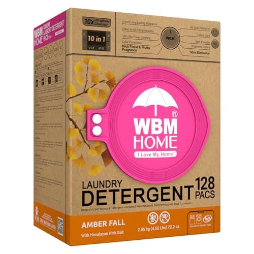 WBM Home Laundry Detergent Pods, Total 128 Count | Amber Fall Fragrance | 10 in 1 Laundry pods Detergent Ultra Power Cleaning with Plant-Based Scent, Extra Protection With 4D Stain Remover - Image 1
