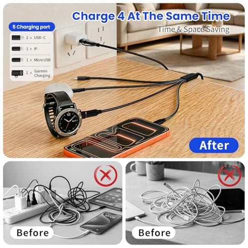 Cruise Vacation Camping Essentials,4 in 1 Multi Charging Cable for Garmin Watch Charger,USB C Cable Universal Charging Cords for Garmin Watch/iPhone17-5/Galaxy/Tablets/PS,Home,Office,Travel - Thumbnail 3