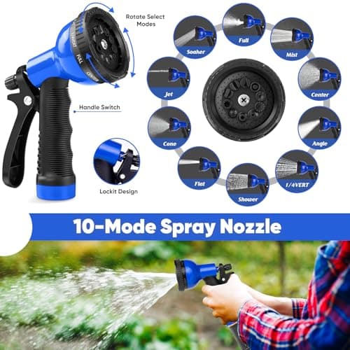 Garden Hose 50 ft, Stainless Steel Metal Hose, Flexible Water Hose with 10 Function Nozzle, Kink Free, Leak-Proof, Heavy Duty Hose for Yard, Outdoor, Lawn, RV, Car Wash and Camper Use - Thumbnail 5