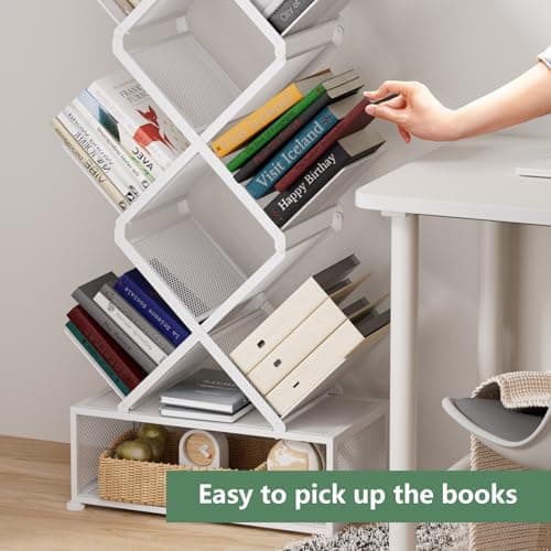 Gintan 9-Tier Corner Bookshelf with Storage,Bedroom Shelves Folding Bookshelves,No Installation Required Shelf Tree Bookcase for Living Room,Study,Home Office,Bed Room (White) - Thumbnail 5