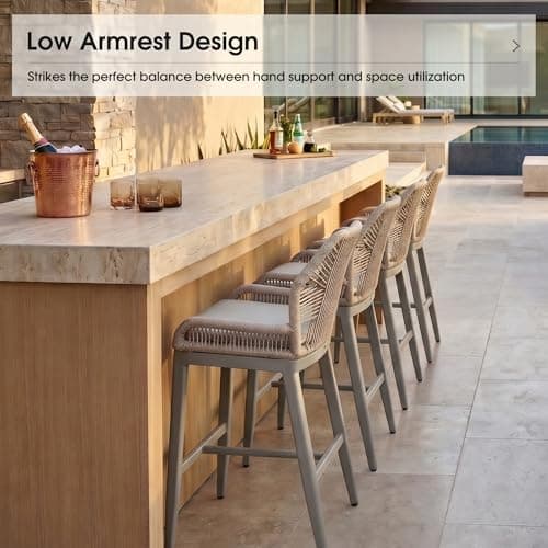 PURPLE LEAF Patio Bar Stool Bar Height Set of 2 Outdoor Rattan Chairs with Back Modern Aluminum Woven Barstools for Garden Indoor Kitchen Light Gray - Thumbnail 3
