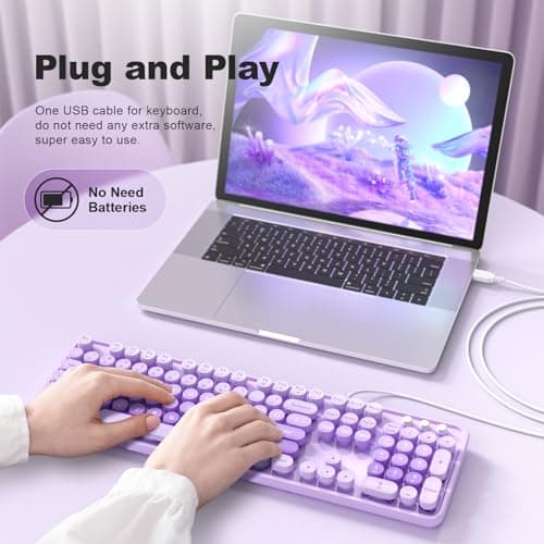 Dilter Large Print Wired Keyboard, 104 Keys Full-Sized Typewriter Keyboards, USB Plug and Play Office Keyboard with Number Pad, Caps Indicators, Foldable Stands for Windows, PC, Laptop - Thumbnail 3