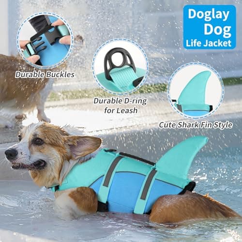Doglay Shark Dog Life Jacket with Adjustable Vests for Swimming Boating, Ripstop Pet Flotation Vest for Small Medium Large Dogs - Thumbnail 3