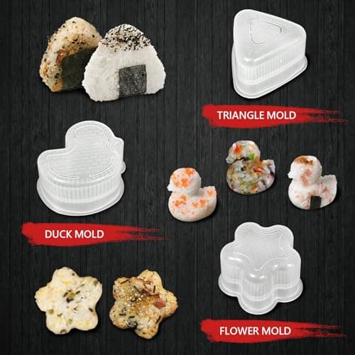HI NINGER Sushi Maker Set, 24-piece sushi maker kit for beginners to make their own sushi. Can be used as a sushi plate with rice roll molds, knife, sushi plate,sushi rolling mat (Black) - Thumbnail 5