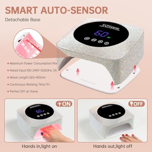 CHRISTINE SHELLY Cordless UV LED Nail Lamp 96W, Rechargeable UV Light for Gel Nails with 3 Timer Setting, Professional Quick Dry Nail Dryer with Display Auto Sensor for Salon & Home (AB Diamond) - Thumbnail 6