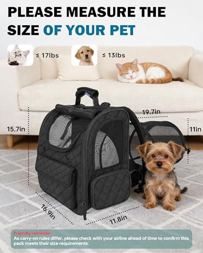 Cat Backpack Carrier with Detachable Round Play Tunnel, 2 in 1 Expandable Cat Backpack with Breathable Mesh,Cat Carrying Backpack for Cat 17lbs & Small Dog 13lbs,Black. - Thumbnail 2