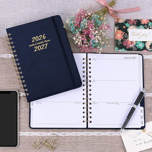 2026-2027 Planner - Weekly & Monthly Planner 2026-2027 with Twin-Wire Binding, July 2026 - June 2027, 6.3" x 8.4", Hardcover with Monthly Tabs, Back Pocket, Thick Paper - Blue - Thumbnail 2