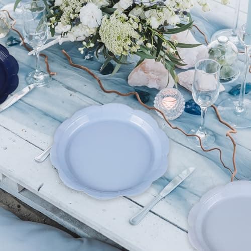NatNarr 48 Pcs Dusty Blue Paper Plates, 9 Inch Blue Gradient Plates Scalloped Party Plate Disposable Dinner Dessert Plate for Easter Boy Baby Shower Birthday Wedding Party - Thumbnail 6
