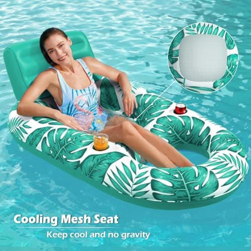 Jasonwell Inflatable Pool Float Adult - Pool Floaties Lounger Floats Raft Floating Chair Water Floaties for Swimming Pool Lake Lounge Float with Cup Holders Beach Pool Party Toys for Adults - Thumbnail 4