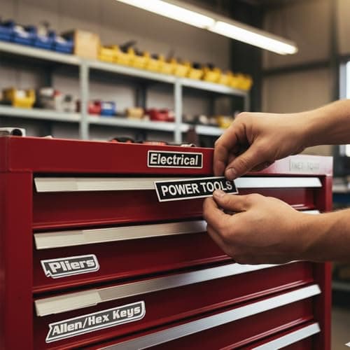 Magnetic Tool Box Labels, 12-Pack Magnetic Toolbox Label, 3D Printed Tool Box Labels Magnet Set for Garage Organization, Reusable Tags for Steel Toolboxes, Carts, Drawers & Cabinets Black - Thumbnail 6