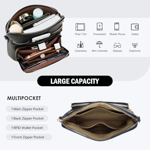 Goinsound RFID Crossbody Bag for Women Crossbody Purses for Women with Built in Wallets Black - Thumbnail 5