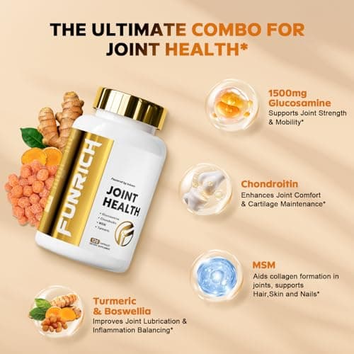 FUNRICH Glucosamine Chondroitin MSM 2100mg- Joint Support Supplement for Women and Men with MSM, Turmeric & Boswellia, for Cartilage, Joint Comfort and Flexibility - 120 Capsules - Thumbnail 4